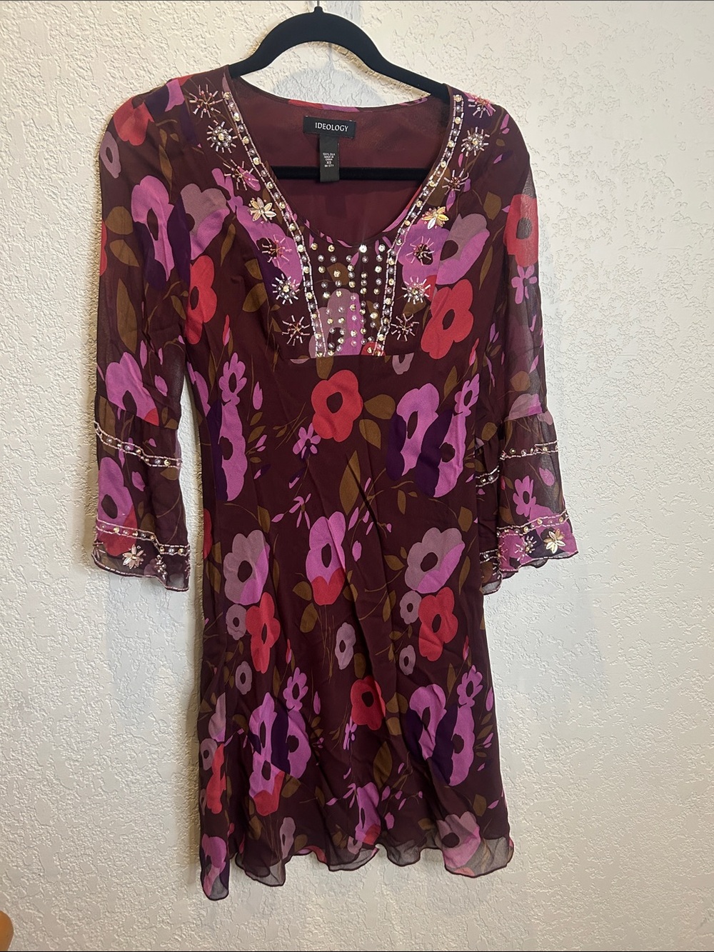 Ideology Plum Floral Embroidered V-Neck Tunic